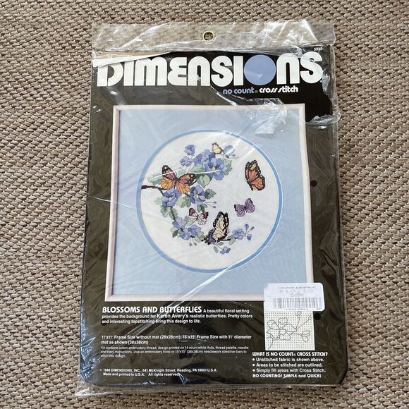 Dimensions Blossoms and Butterflies No Count Cross Stitch Kit New Open Package - Picture 1 of 2
